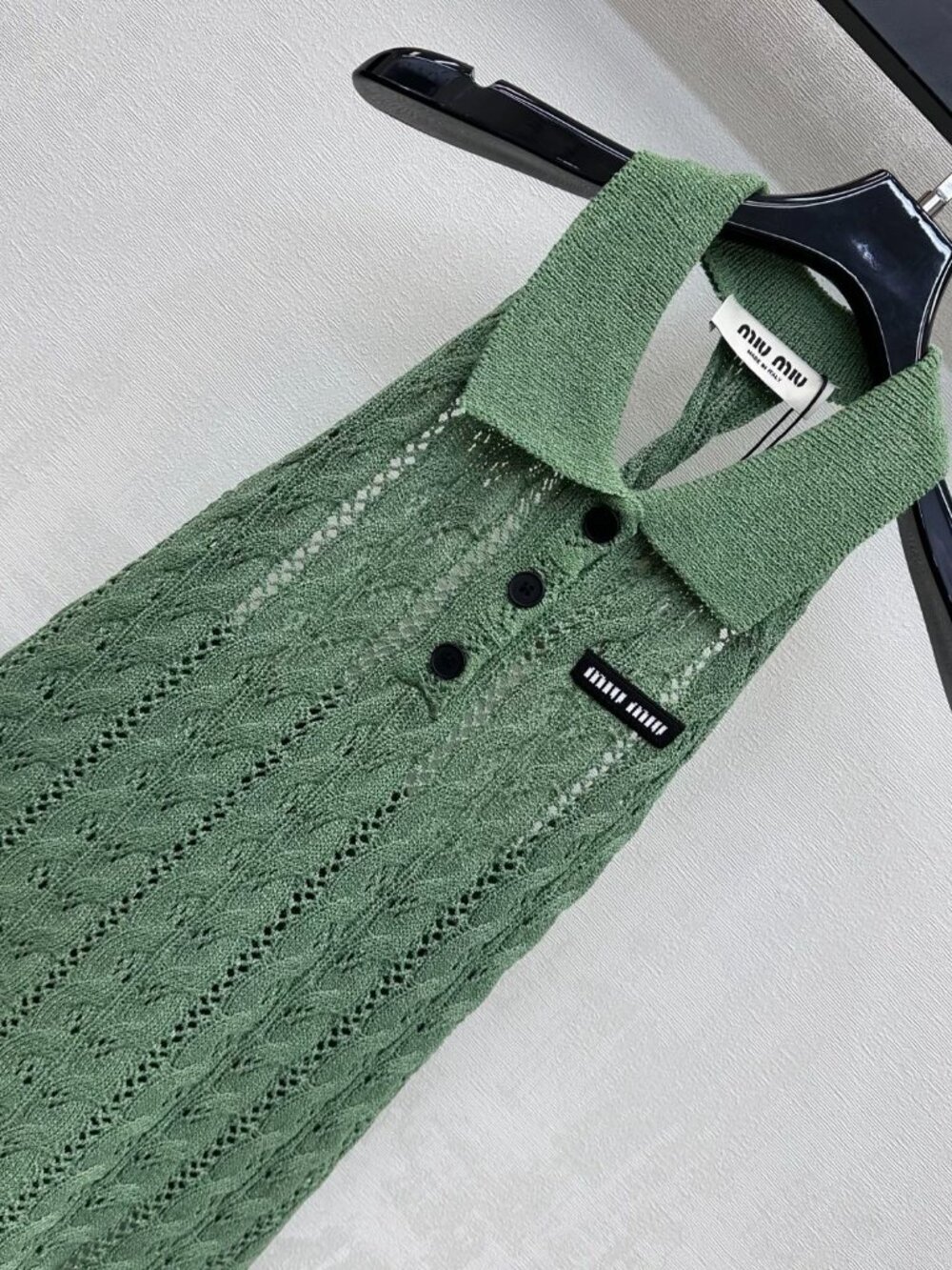 Miu Miu Green Openwork Knit Halter Vest - Picture 2 of 8